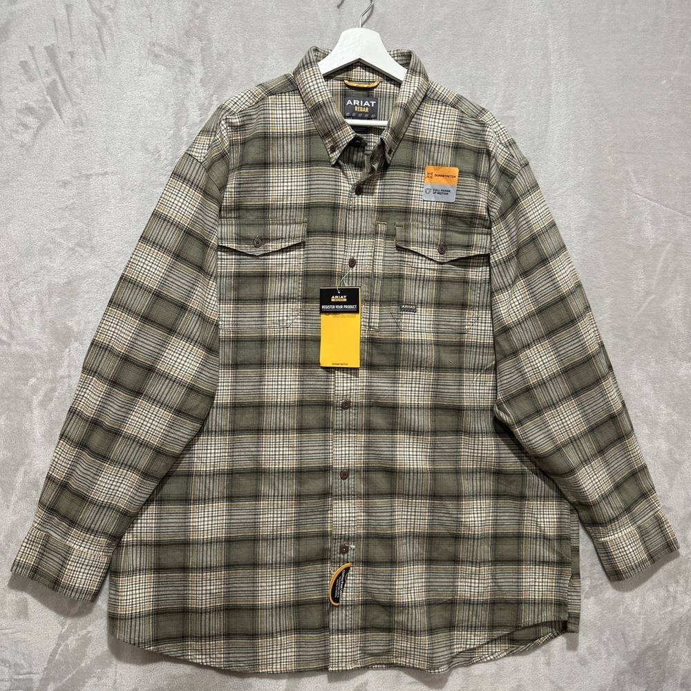Ariat Rebar Flannel DuraStretch Work Shirt Men's 2XL‎ Plaid Button Front Pockets